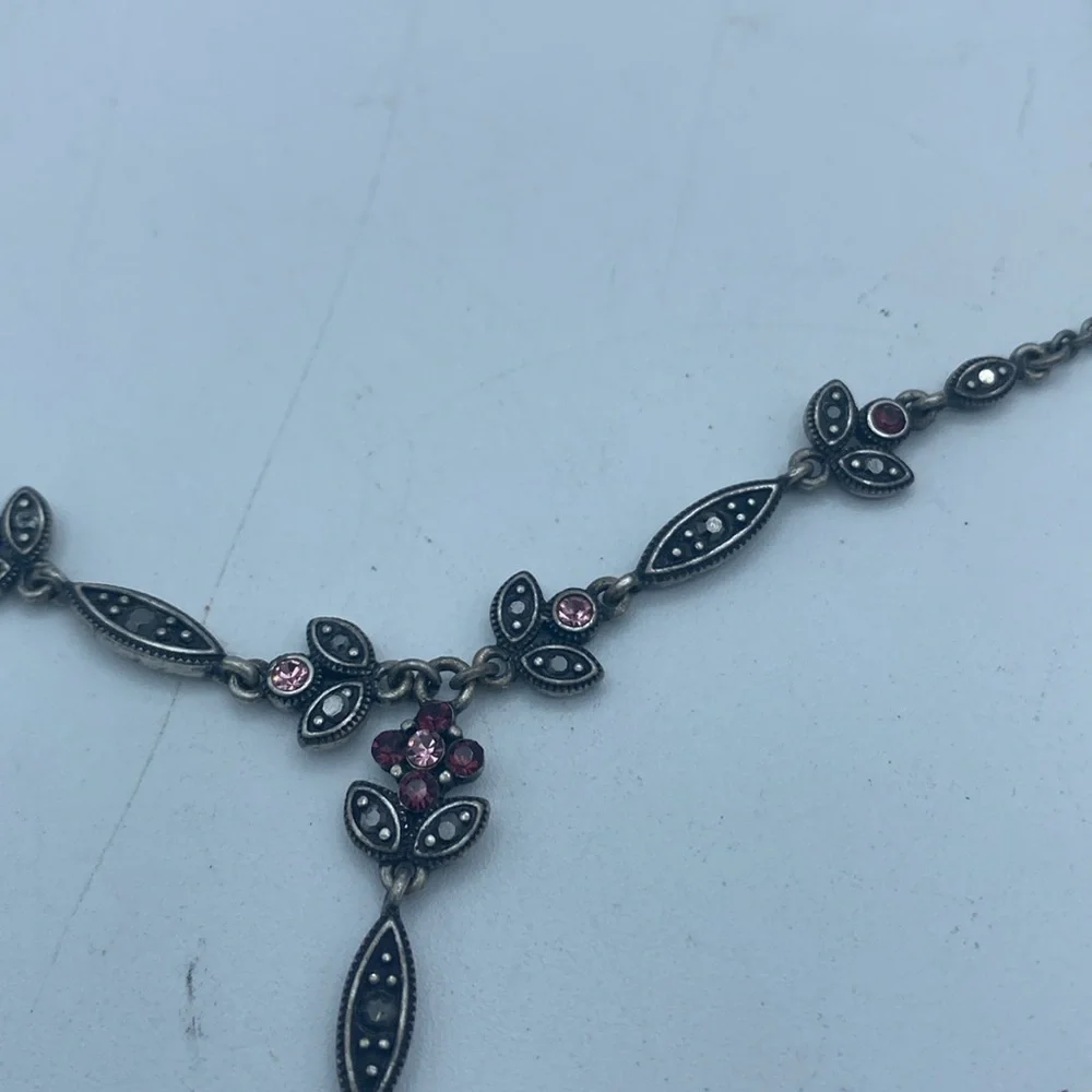 VTG Silverplate purple amethyst color crystal Y drop necklace 11”